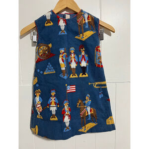 Girls Caroline Josephine Colonial Soldier Print Blue Red Shift Dress Size 4